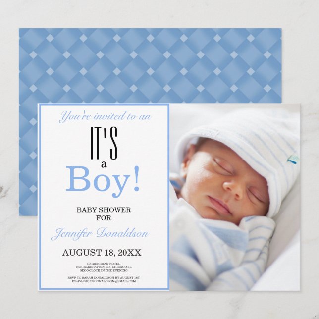 It's a Boy | Baby Shower Photo Blue Invitation (Front/Back)