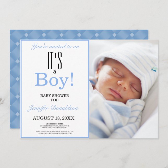 It's a Boy | Baby Shower Photo Blue Invitation (Front/Back)