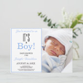 It's a Boy | Baby Shower Photo Blue Invitation (Standing Front)