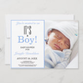 It's a Boy | Baby Shower Photo Blue Invitation (Front)