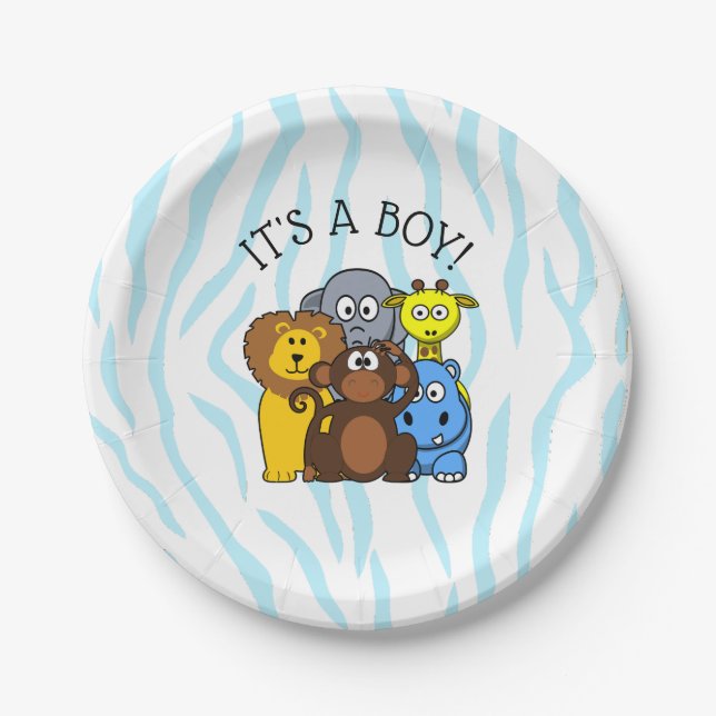 Its a Boy Baby shower Plate Zoo Animal Plates (Front)