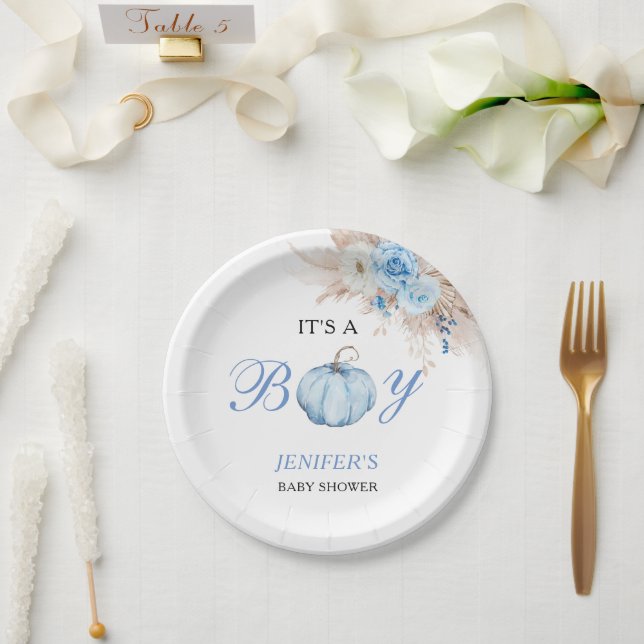 It's a Boy Baby Shower Pumpkin Paper Plates (Wedding)
