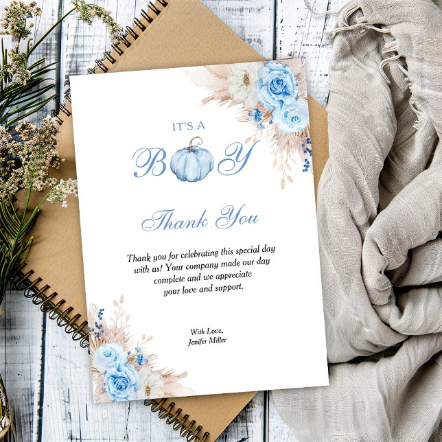 It's a Boy Baby Shower Pumpkin Thank You Card (Creator Uploaded)