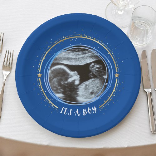  Its A Boy Baby Shower Sonagram Ultrasound Blue Paper Plates