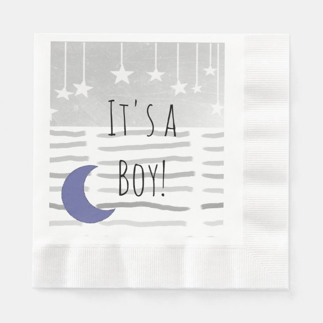 It's a Boy! Baby Shower Star and Moon Themed Napkins (Front)