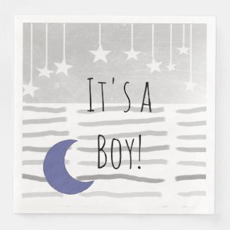 It's a Boy! Baby Shower Star and Moon Themed Paper Dinner Napkin