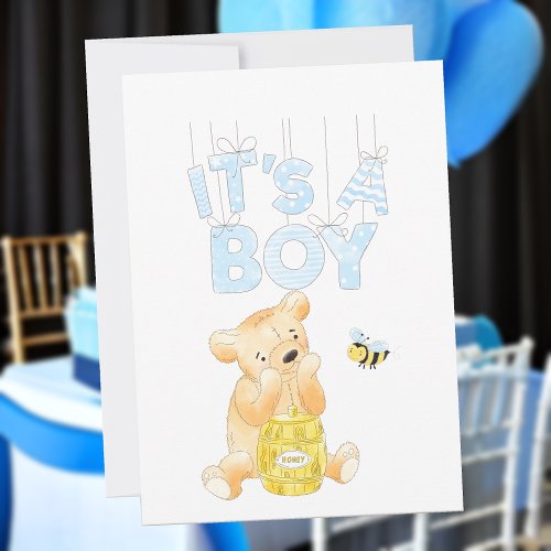 Its A Boy Baby Shower Teddy Bear Honey Bee Invitation