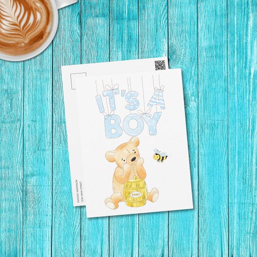 Its A Boy Baby Shower Teddy Bear Postcard