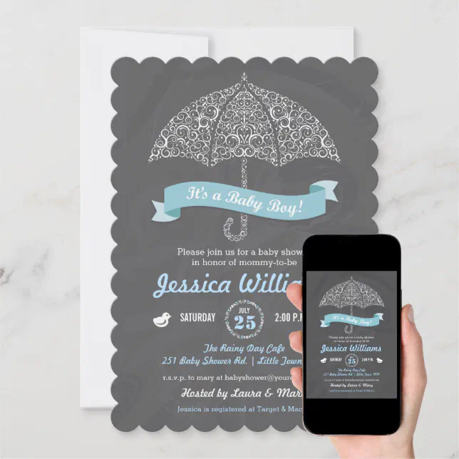 It's a Boy Baby Shower Umbrella Chalkboard Invite Zazzle