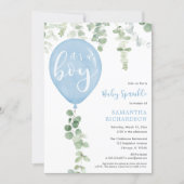 It's a boy baby sprinkle eucalyptus balloon invitation (Front)