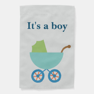 "It's a Boy" Baby Stroller, Footprints, Blue Garden Flag