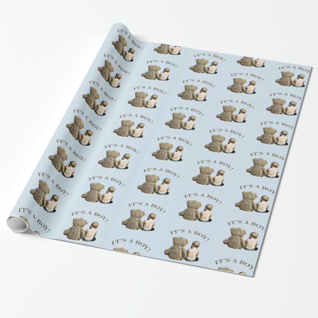 Its a boy, Baby & Teddy Bear Baby Shower Gift Wrap (Unrolled)