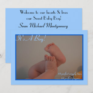 It's a Boy Baby Toes Photo Blue Birth Announcement