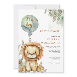 It's A Boy Balloon Lion Baby Shower Invitation