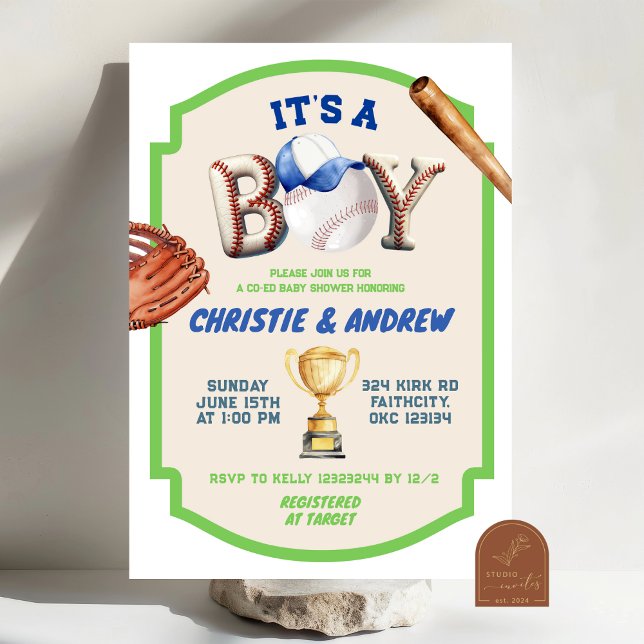 It's A Boy Baseball Coed Baby Shower Invitation (Creator Uploaded)