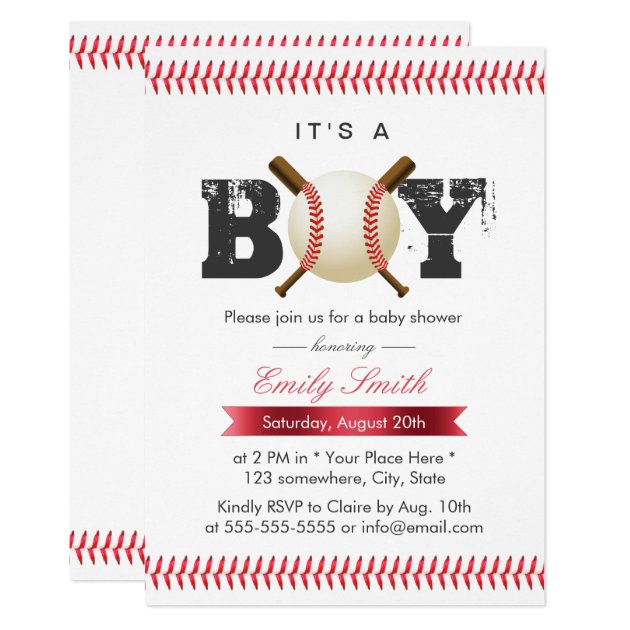 It's A Boy Baseball Stitching Sports Baby Shower Invitation