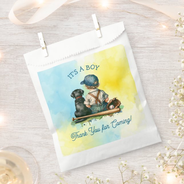 It's a Boy  | Baseball Themed Baby Shower Favor Bag (Clipped)