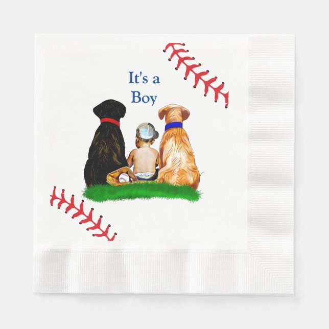It's a Boy, | Baseball Themed Baby Shower Napkins (Front)