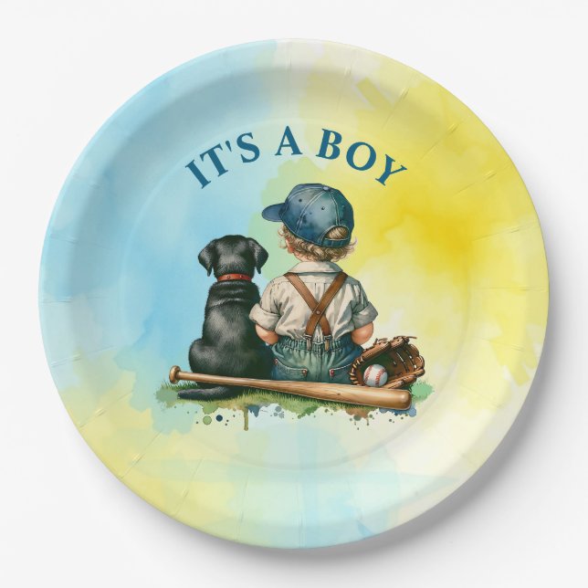 It's a Boy | Baseball Themed Baby Shower Paper Plates (Front)