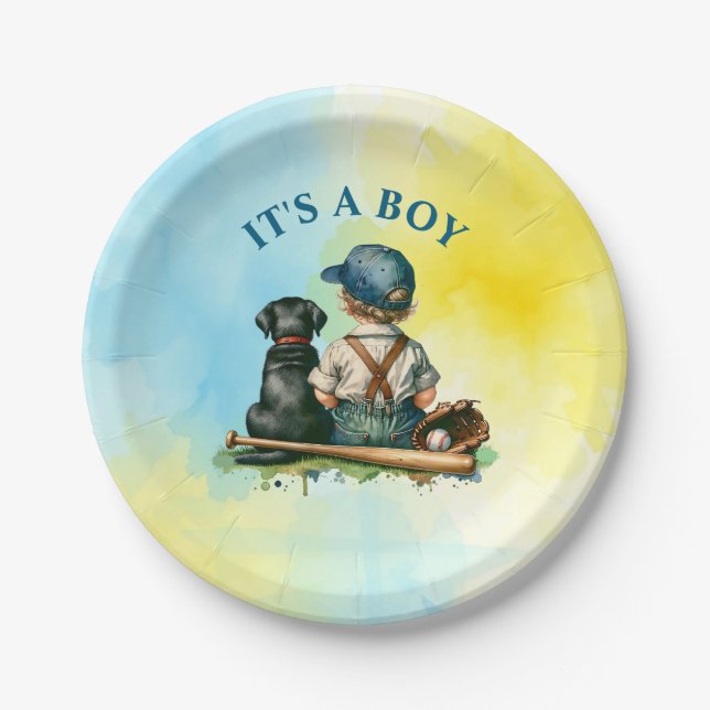 It's a Boy | Baseball Themed Baby Shower Paper Plates (Front)