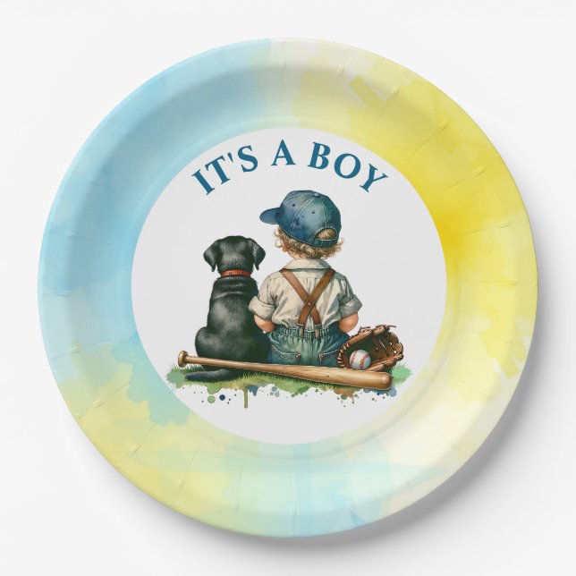 It's a Boy | Baseball Themed Baby Shower Paper Plates (Front)