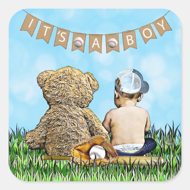 It's a Boy , Baseball Themed Baby Shower Seals (Front)