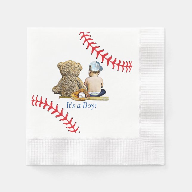 It's a Boy Baseball Themed Boy's Baby Shower Napkins (Front)