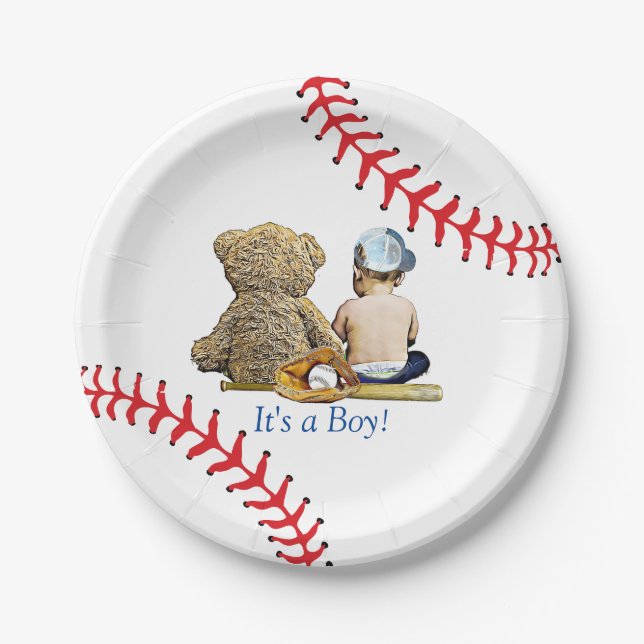 It's a Boy, Baseball Themed Boy's Baby Shower Paper Plates (Front)