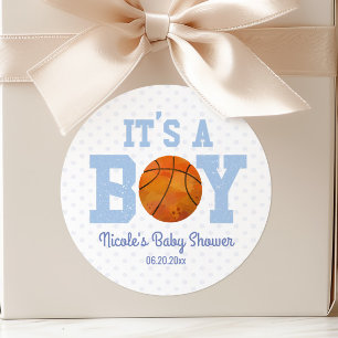It's A Boy! Basketball Baby Shower Party Favor Classic Round Sticker