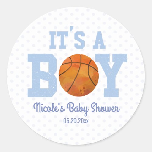 Its A Boy Basketball Baby Shower Party Favor Classic Round Sticker