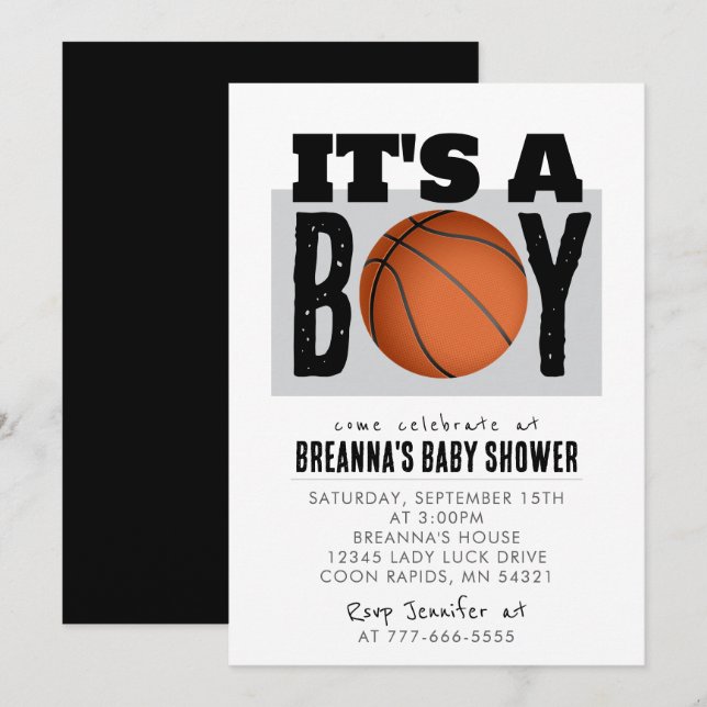 It's a Boy Basketball Baby Shower Party Invitation (Front/Back)
