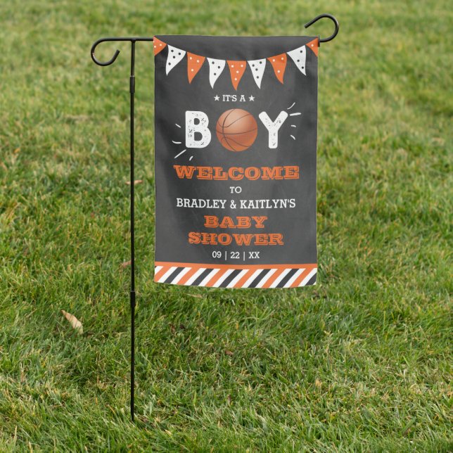 It's A Boy! Basketball Themed Baby Shower Welcome Garden Flag (In SItu)