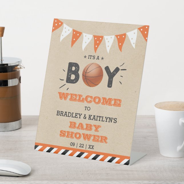 It's A Boy! Basketball Themed Baby Shower Welcome Pedestal Sign (In SItu)