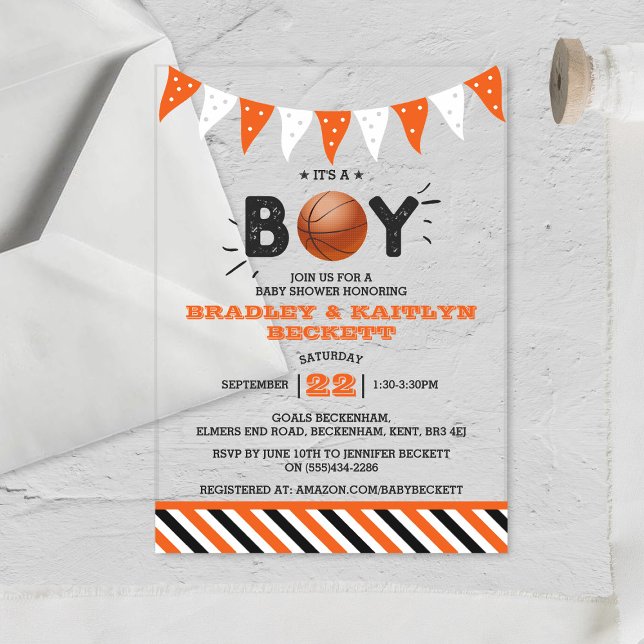 It's A Boy! Basketball Themed Co-ed Baby Shower Acrylic Invitations (Creator Uploaded)