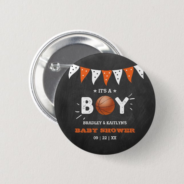 It's A Boy! Basketball Themed Co-ed Baby Shower Button (Front & Back)