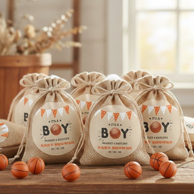 It's A Boy! Basketball Themed Co-ed Baby Shower Classic Round Sticker (Creator Uploaded)