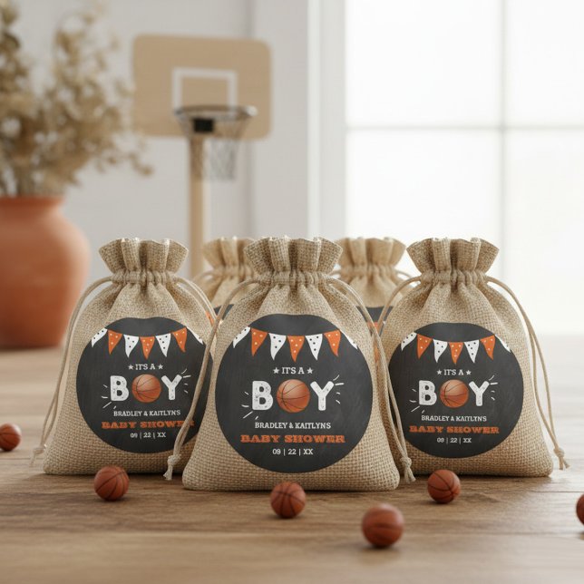 It's A Boy! Basketball Themed Co-ed Baby Shower Classic Round Sticker (Creator Uploaded)