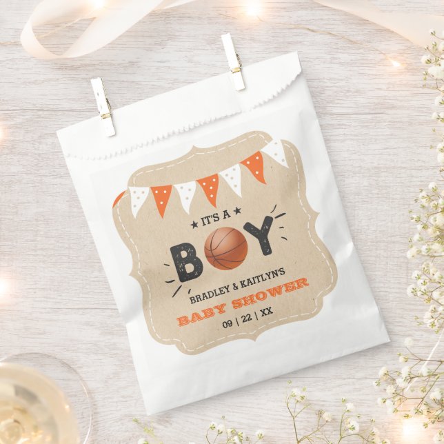 It's A Boy! Basketball Themed Co-ed Baby Shower Favor Bag (Clipped)