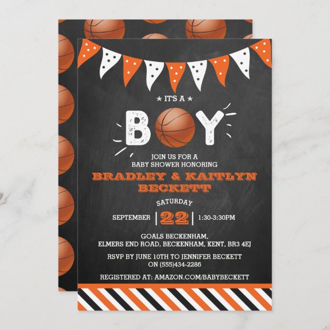 It's A Boy! Basketball Themed Co-ed Baby Shower Invitation (Front/Back)