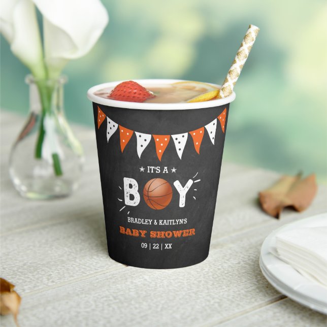 It's A Boy! Basketball Themed Co-ed Baby Shower Paper Cups (Insitu)