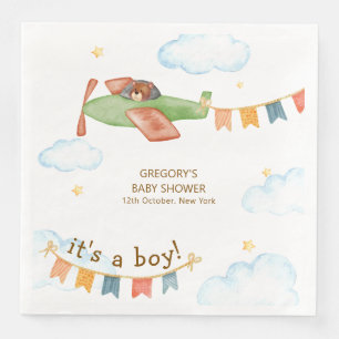 It's A Boy Bear Airplane Sky Baby Shower  Paper Dinner Napkins