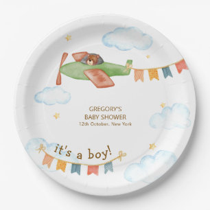 It's A Boy Bear Airplane Sky Baby Shower Paper Plates