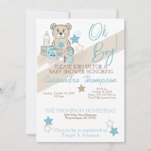ITS A BOY BEAR BABY SHOWER INVITATION