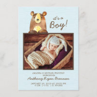 It's a Boy! Bear BoysBaby Photo Birth Announcement