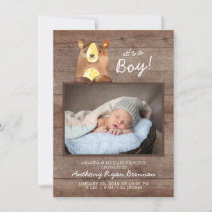 It's a Boy! Bear BoysBaby Photo Birth Announcement
