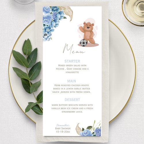 Its a boy bear cute blue baby shower  menu