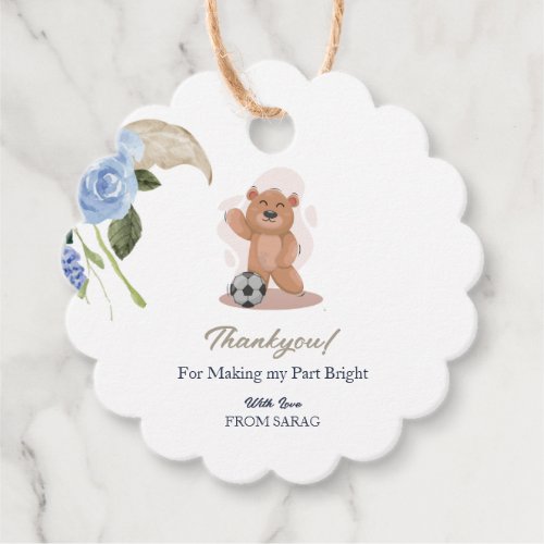 Its a boy bear cute blue baby shower thankyou favor tags