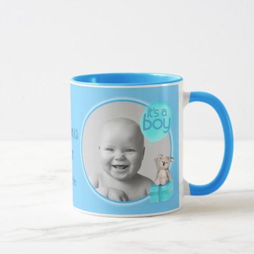 Its a boy bear new baby commemorative photo mug