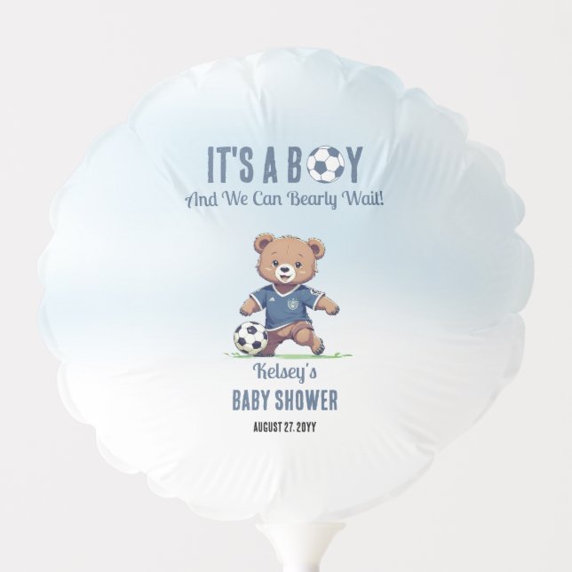 It's A Boy Bearly Wait Soccer Player Baby Shower Balloon (Front)