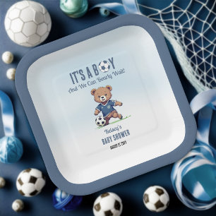 It's A Boy Bearly Wait Soccer Player Baby Shower Paper Plates